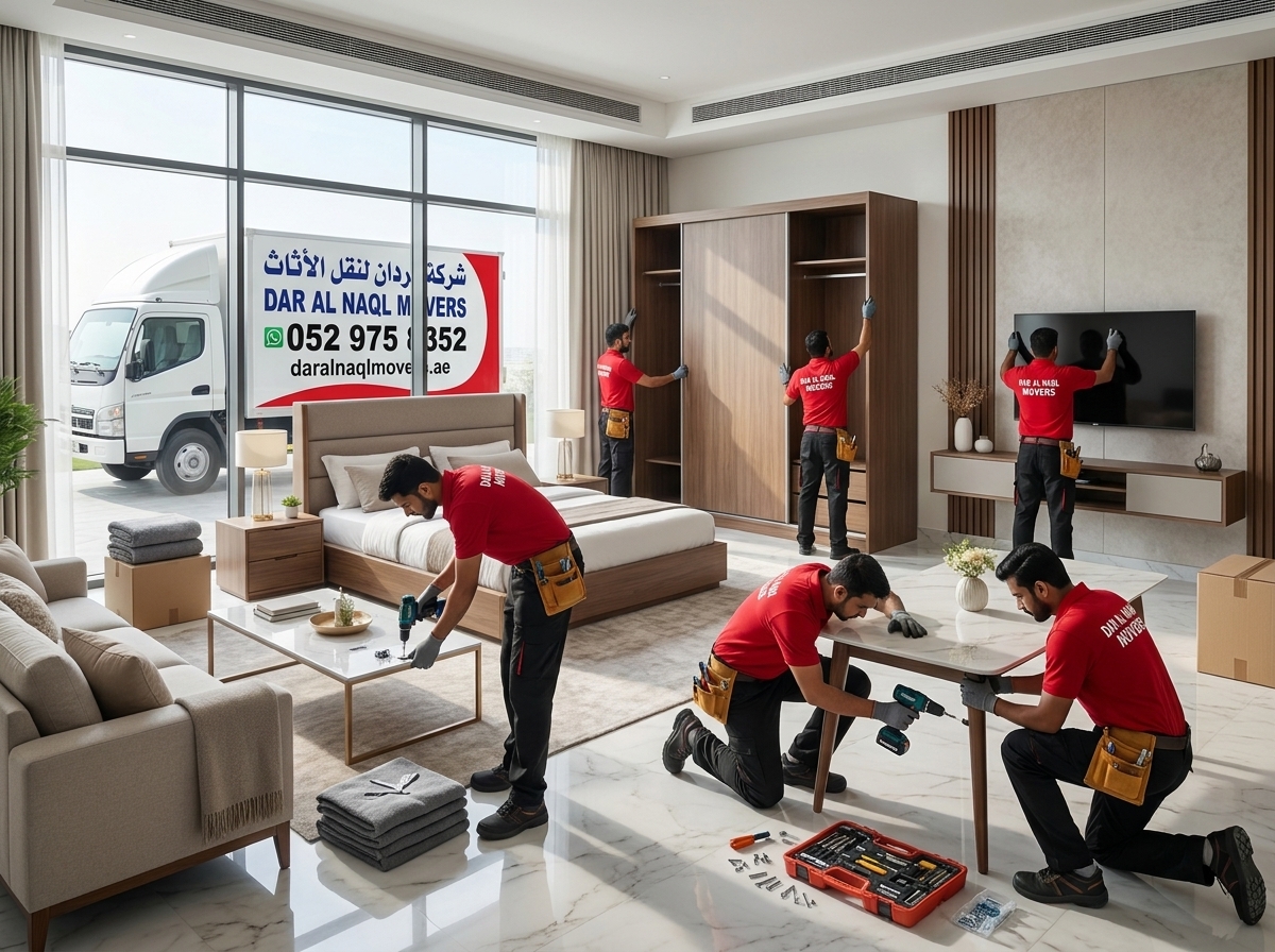Technician reassembling furniture at new home