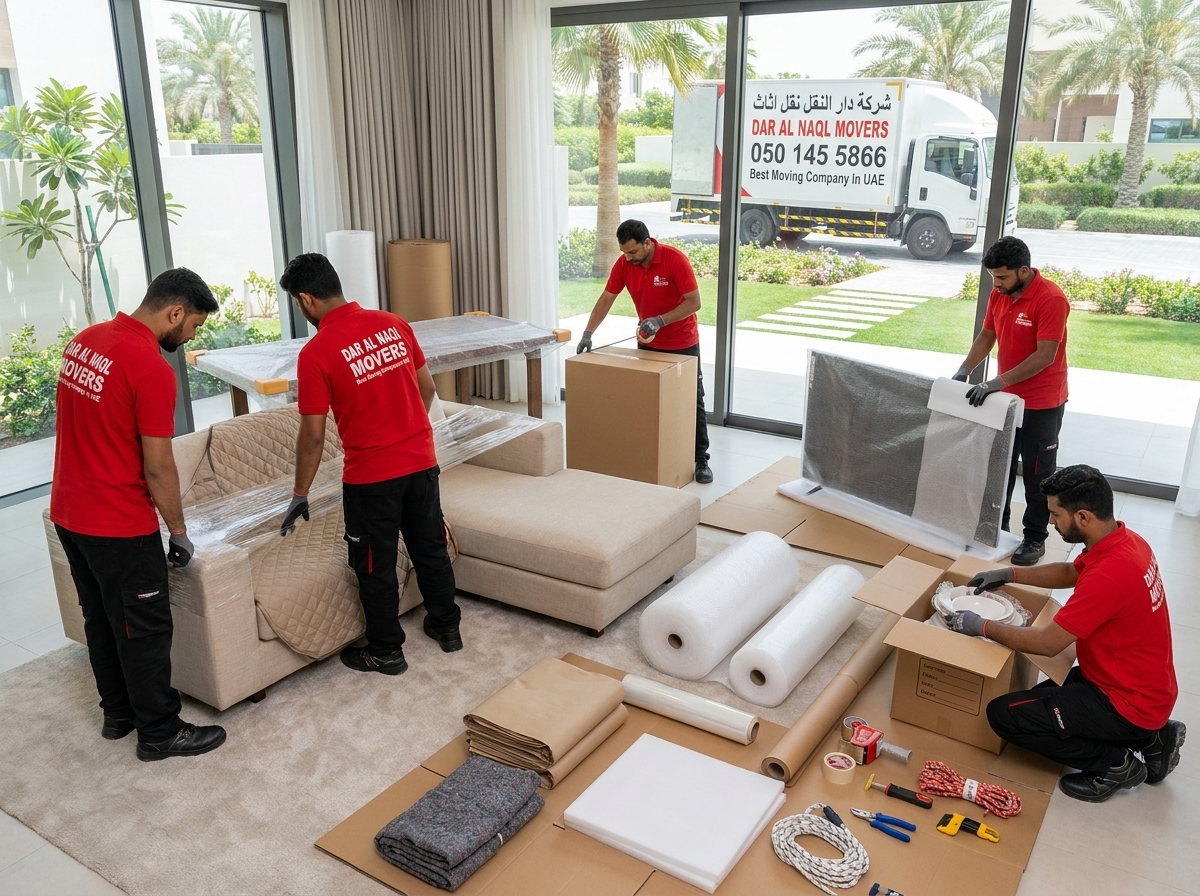 Professional packing service with boxes and wrap